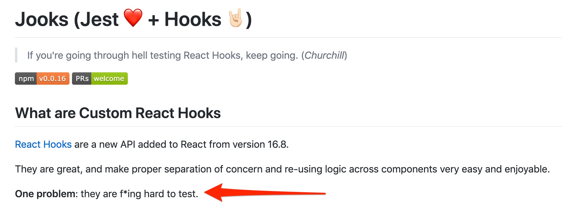 Jooks is a library stating that React Hooks are f*ing hard to test.