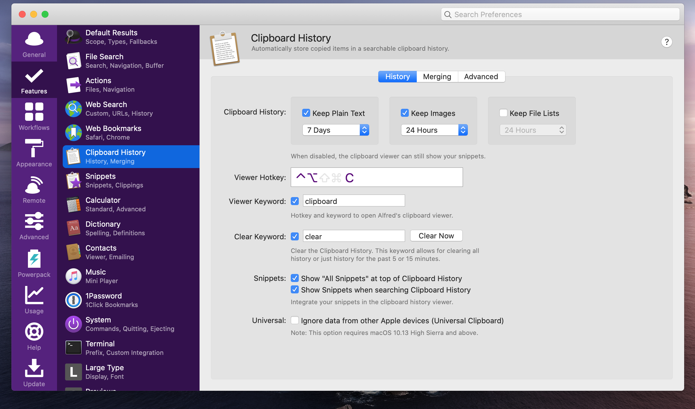 You can define a clipboard history hotkey to invoke the associated panel