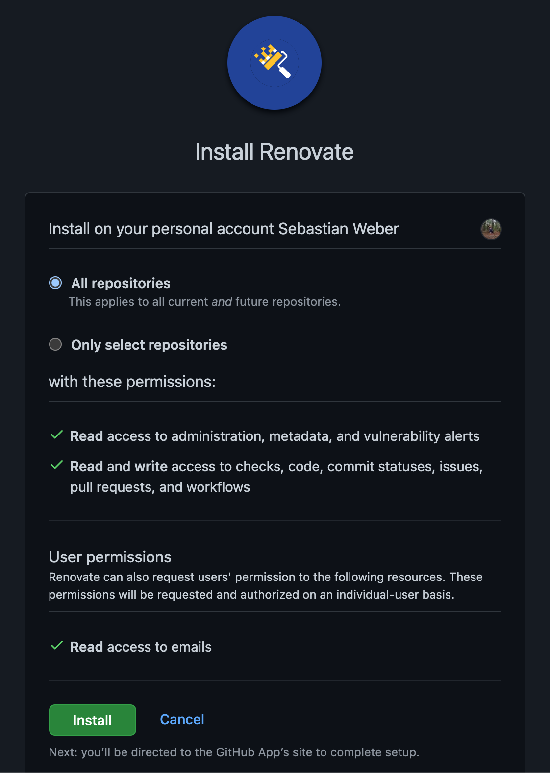 Install the Renovate app in GitHub.