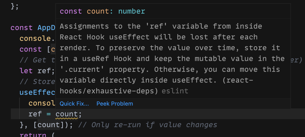 The ESLint plugin warns you about using variables instead of refs.